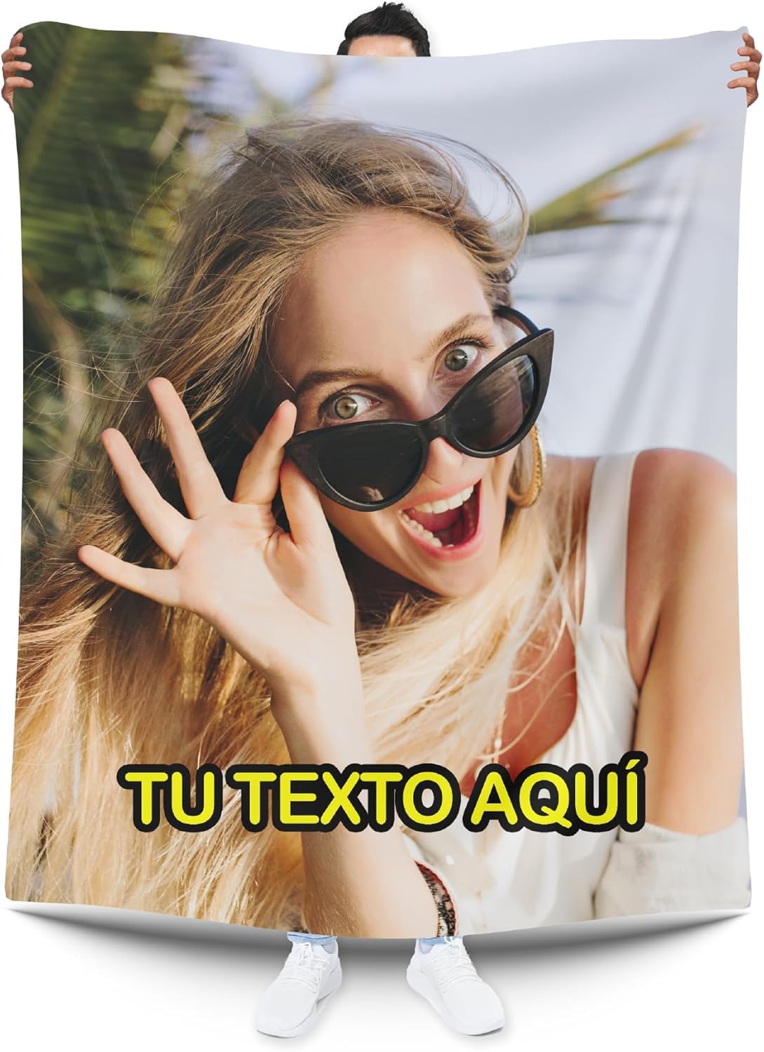 Pla Pla Pla Manta Personalizada con tu Foto y Texto. Manta sofá, Manta Cama con Imagen. (70 x 120 cm.)