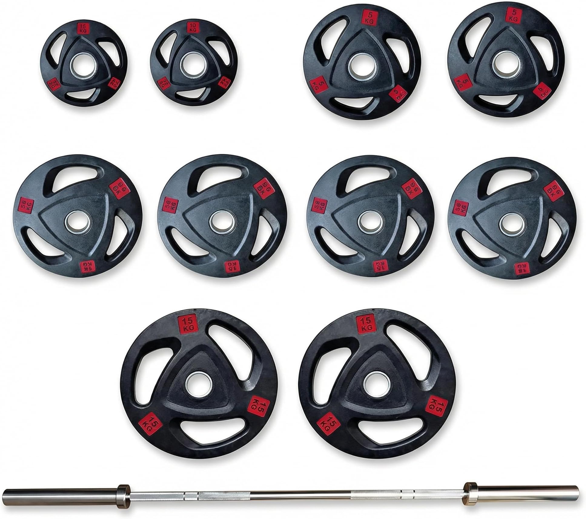 Olympic Rubber Weight Plate with Olympic Bar 100 KG – Strength Training Plates with Rubber Coating – Cast Iron Weight Lifting Equipment for Bodybuilding