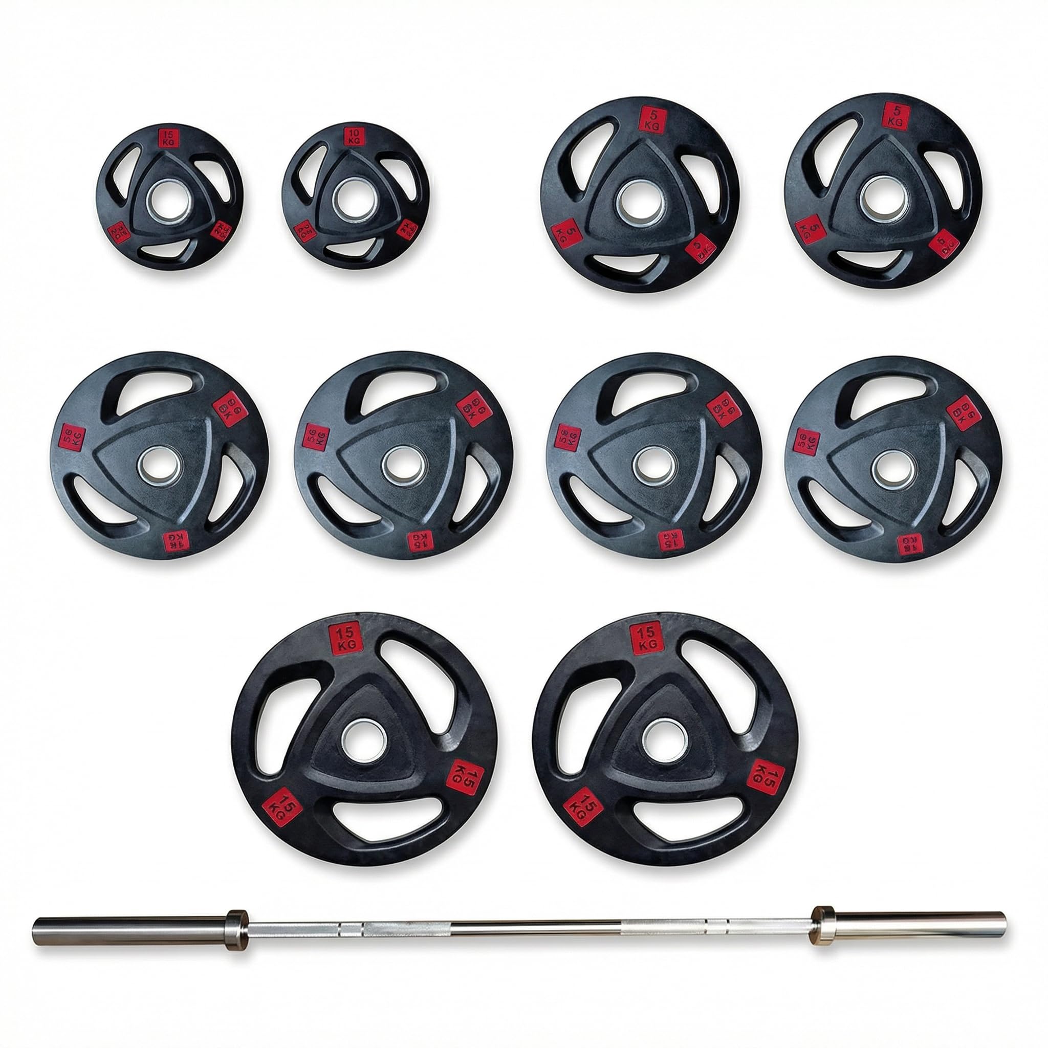 Olympic Rubber Weight Plate with Olympic Bar 100 KG – Strength Training Plates with Rubber Coating – Cast Iron Weight Lifting Equipment for Bodybuilding