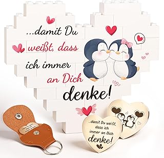 Giftota Valentinstagsgeschenk für Sie Ihn, Ich Liebe Dich Geschenke für Frauen Männer, Jahrestag Geschenk für Ihn Sie Herzförmige Bausteine und Glücksbringer - Valentinstag Paar Geschenke
