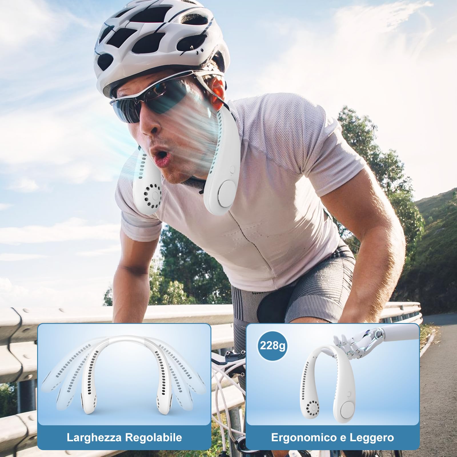 Ventilatore da Collo Portatile Senza Pale, 2600mAh Ventilatore USB Ricaricabile, 3 Velocità Personalizzabili, Aria 360° Mani Libere Leggero per Viaggi/Ufficio/Sport, Regalo Perfetto Estate