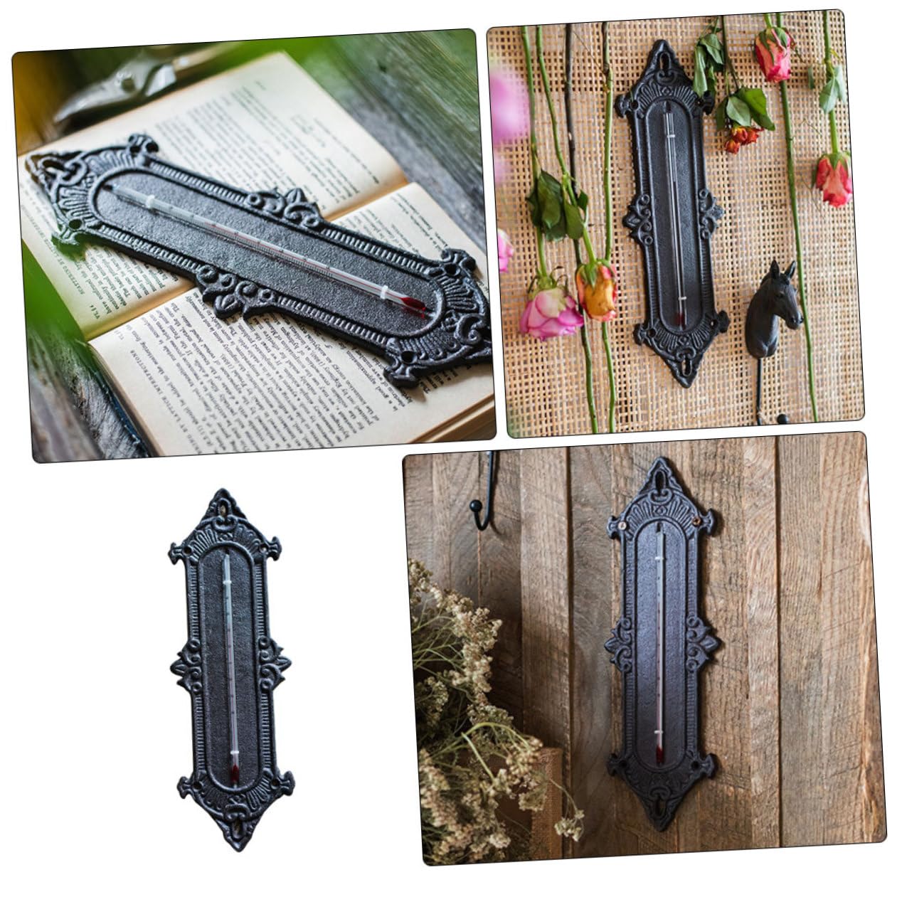 Happyyami Termómetro de Pared Decorativo de Hierro Negro, Indicador de Temperatura para Interior y Exterior, Estilo Clásico para Jardín E Invernadero