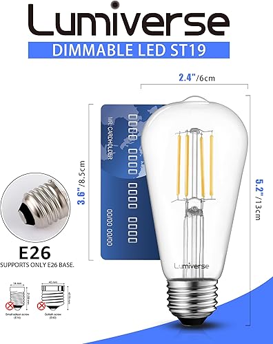Miniatura 4 de Lumiverse Bombillas Edison equivalentes a 60 W, bombillas LED regulables, CRI 90+, bombillas vintage E26, blanco natural 4000K, ST19 ST58, 5.5 W,