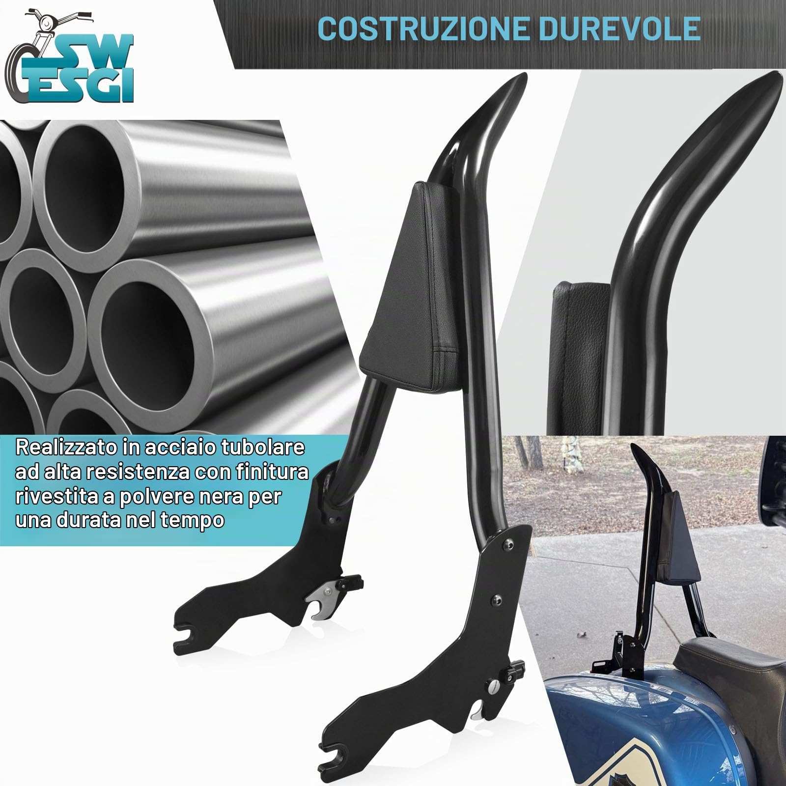Schienale passeggero staccabile a sgancio rapido da 66 cm con aggancio Sissy Bar adatto per modelli Harley Softail Lowrider s ST FXLR FXRST FXLRS FXLRST Sport Glide FLSB Dyna Black 2018-2025