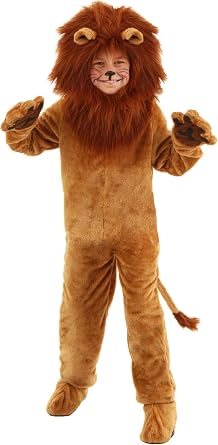 Deluxe Kids Lion Costume with Mane Headpiece, Faux Fur Jumpsuit, Mitts, Shoe Covers - Safari Animal Outfit