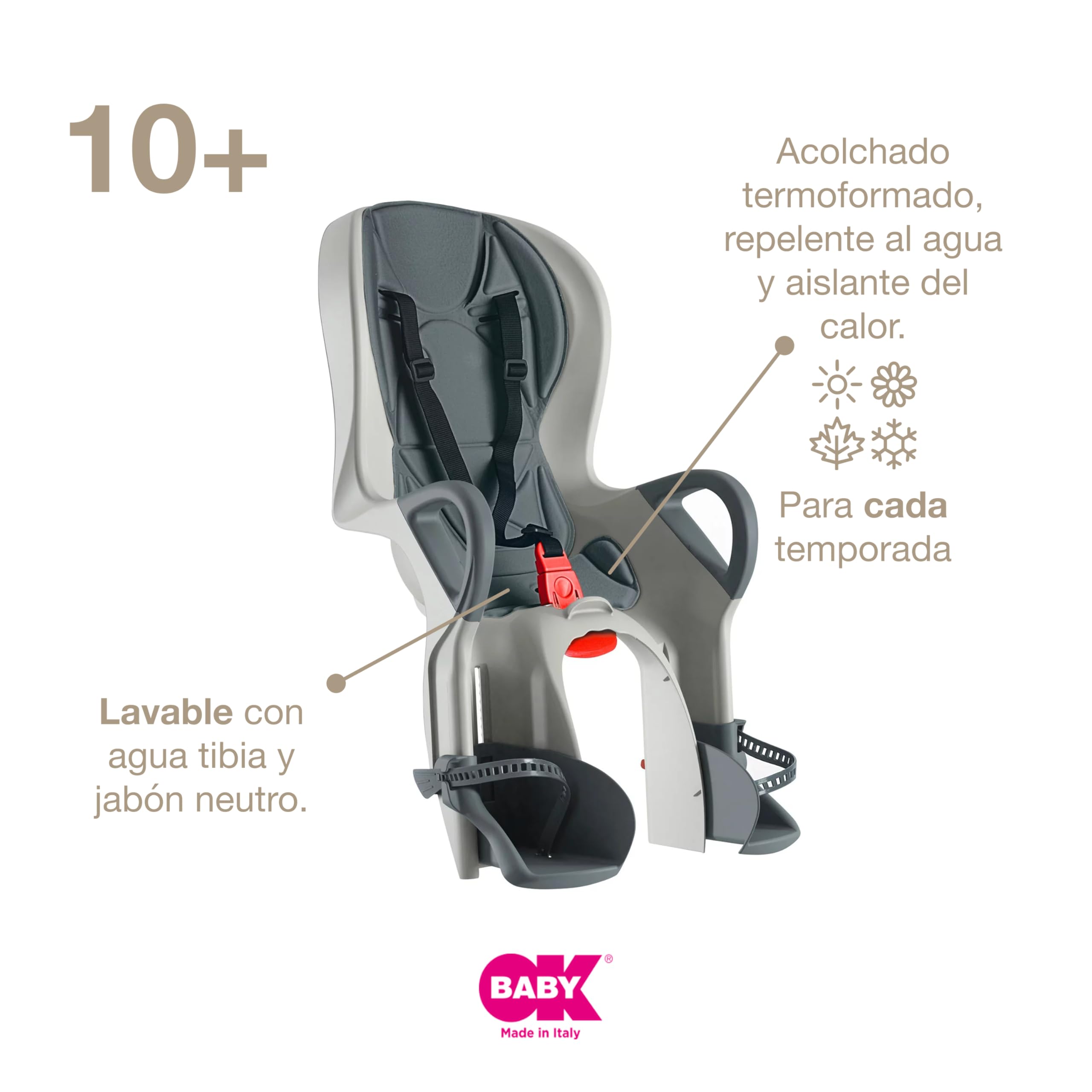 OKBABY 10+ - Asiento de bicicleta trasero reclinable para niños de hasta 22 kg