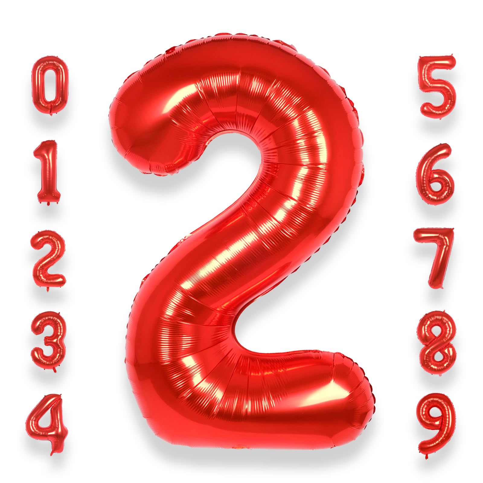 AULE 40 Inch Big Red 2 Balloon Number Large Foil Helium Number Balloons 0-9 Jumbo Giant Happy 2nd Birthday Party Decorations for Boy or Girl Huge