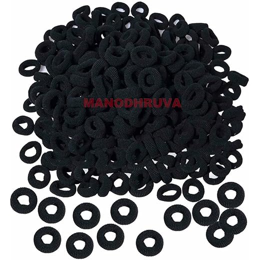 MANODHRUVA 100pcs Small Mini Rubberbands Hair Ties for Girls (100pcs Black Bands)