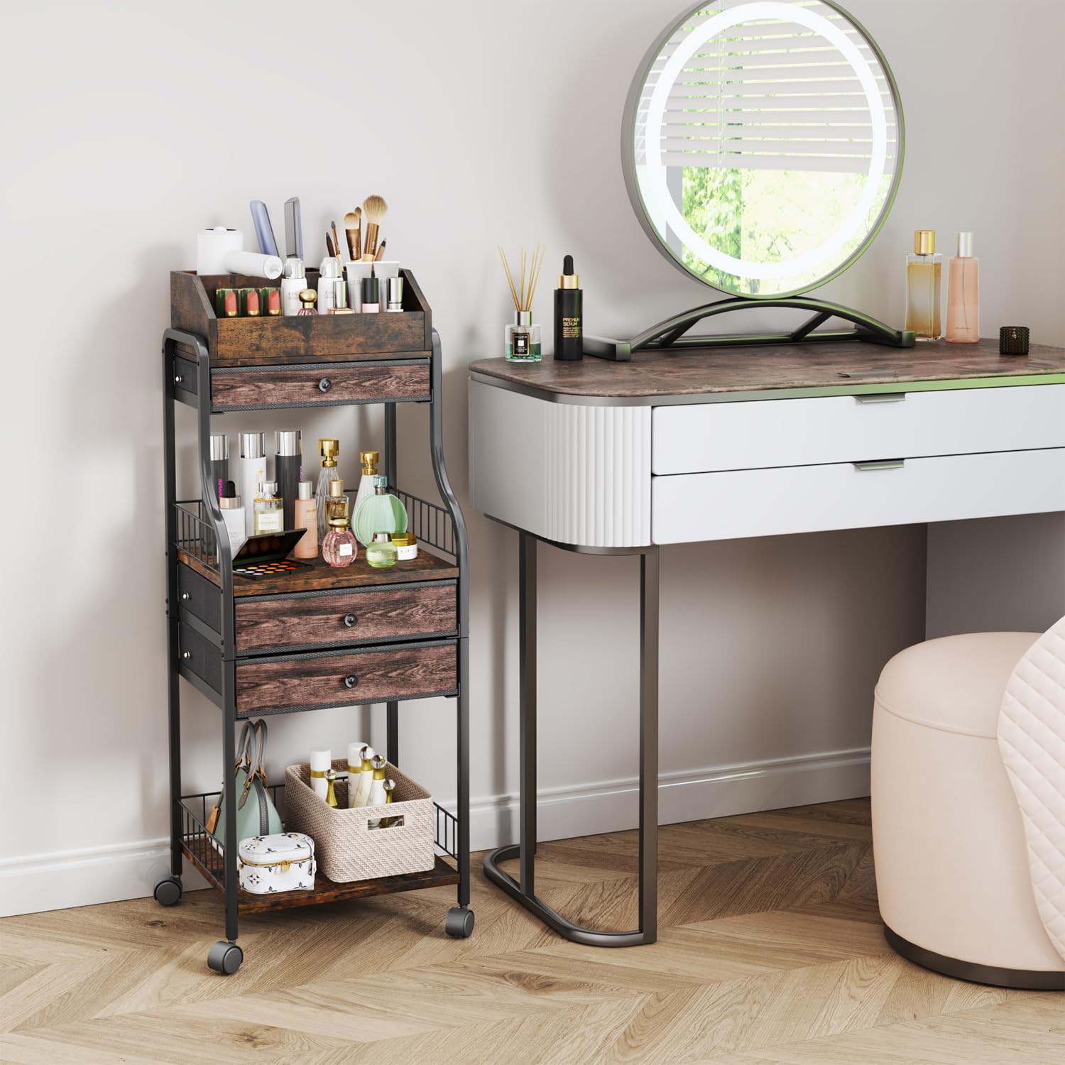 HapiRm Kosmetikwagen mit Rollen Schminktisch Organizer - Vanity Kosmetik Rollwagen mit Schubladen für Hautpflege Nagellack Parfüm Make-up-Pinsel