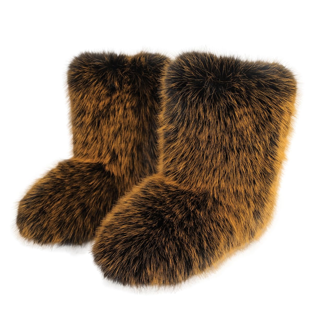 Eosxrp Furry Faux Fur Boots Women's Winter Shoes Woman Fluffy Warm Snow Boots Mid-Calf Comfortable Outdoor Flat
