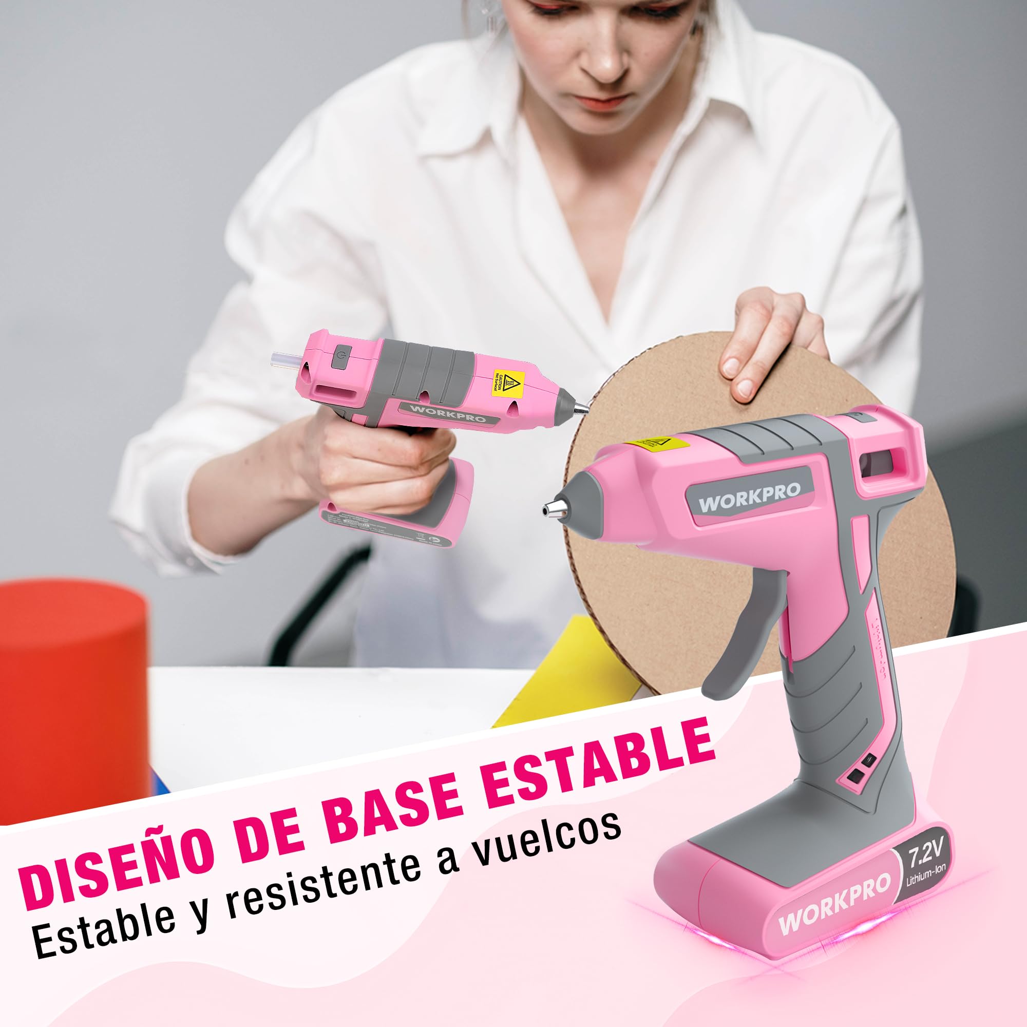 WORKPRO Pistola de Silicona 7,2 V Inalámbrica y con Cable, 20 Barras Incluidas, Calentamiento Rápido 30 s, Flujo Constante de Pegamento, Carga USB-C, para Manualidades y Reparaciones | Calentamiento Rápido en 30s con Flujo Constante para Manualidades, Rep