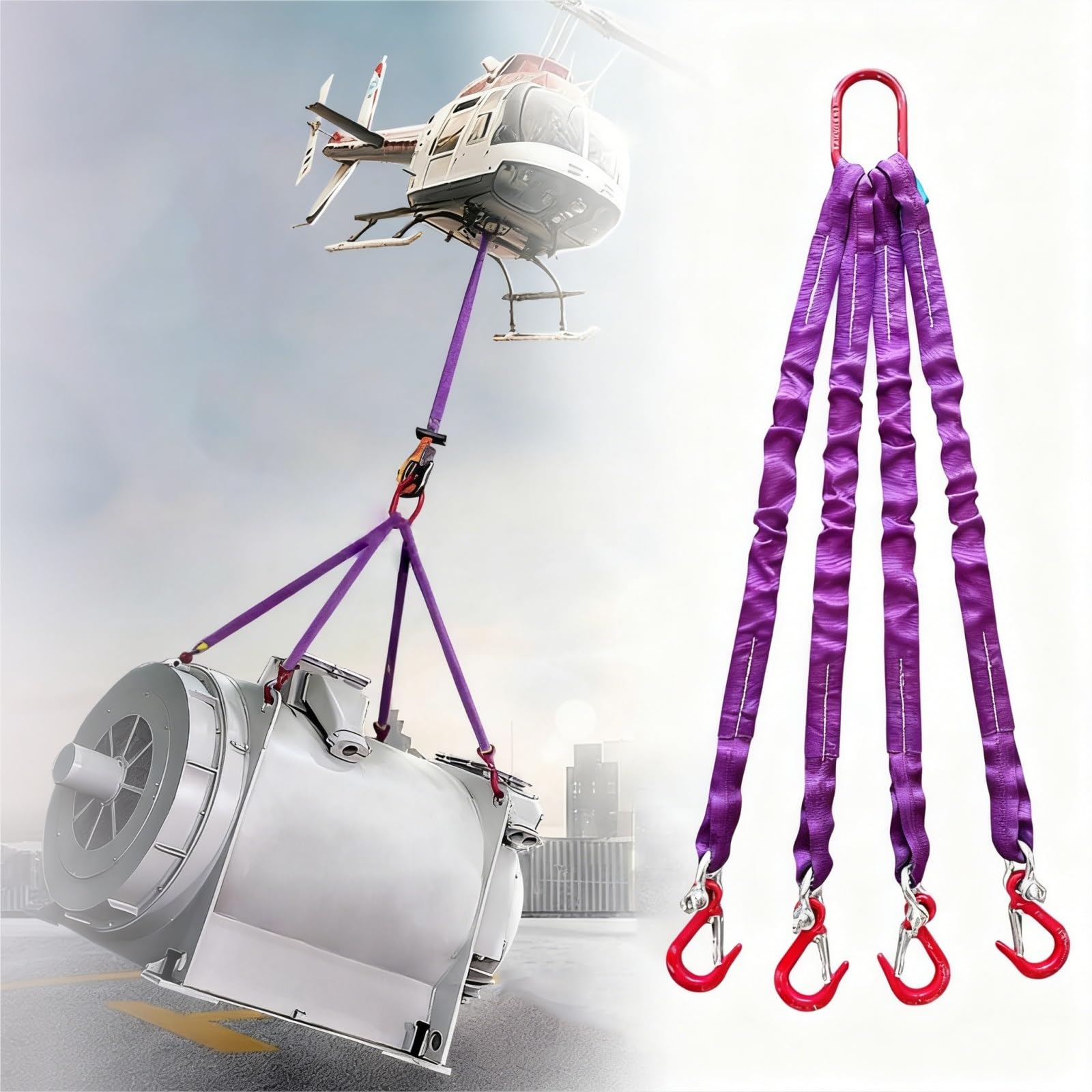 Sangles de Levage Robustes avec Crochets, Sangles de gréement en Polyester, Crochets de préhension en Acier allié, adaptées aux palans et au remorquage