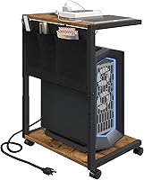 Vista 1 de Soporte para PC, soporte de torre de computadora con estación de carga, soporte de torre de PC ajustable en altura para piso, carrito de computadora