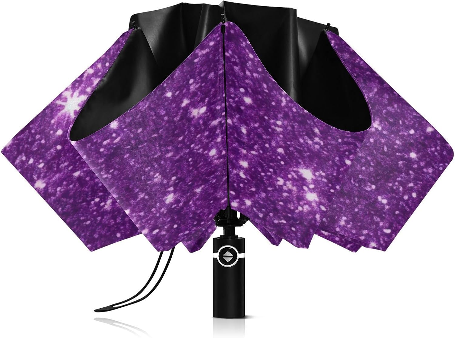 Large Windproof Umbrella Auto Open Folding Umbrella, 8 Ribs Rain Proof Reverse Umbrella for Travel Golf-(Purple Glitter)