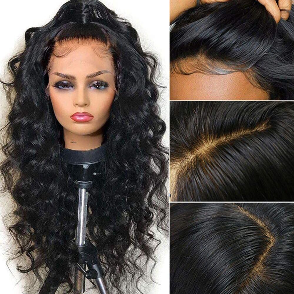 Deep Wave Lace Front Wigs 13x4 Body Wave Lace Front Wigs for Women Synthetic HD Lace Front Wig Pre Plucked Natural Hairline Glueless Frontal Wigs for Women
