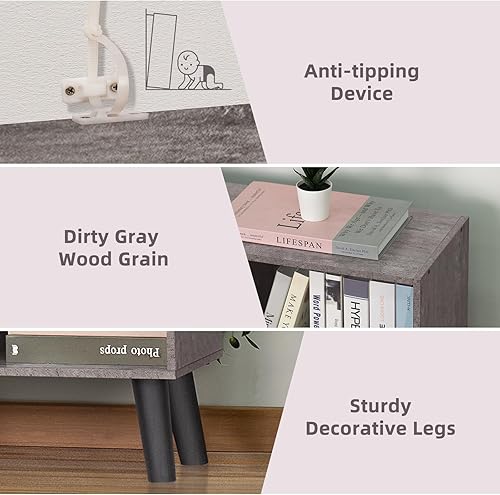 Miniatura 52 de LEYAOYAO Estantería de 10 cubos, estantería ancha moderna de 3 niveles con patas, estantería de madera de mediados de siglo, estuche grande rosa,