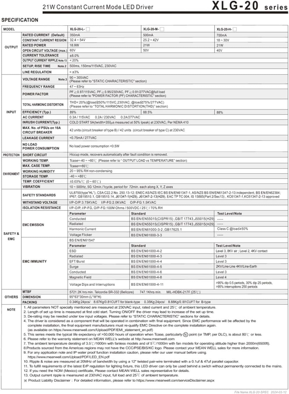 Power Supply XLG-20 XLG-20-H-B XLG-20-L-B XLG-20-M-B XLG-20-H XLG-20-L XLG-20-M 21W Constant Current Mode Driver(XLG-20-H)
