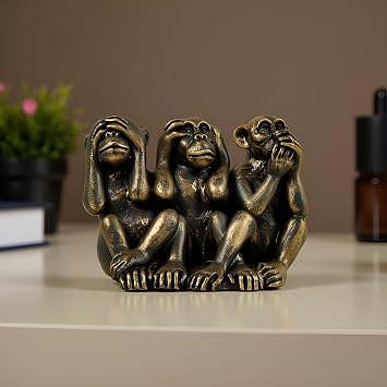 MeritMode Three Wise Monkeys Statue See No Evil Hear No Evil Speak No Evil Decor, Antique Bronze Resin Monkey Figurines for Home Office Desk Shelf Decoration