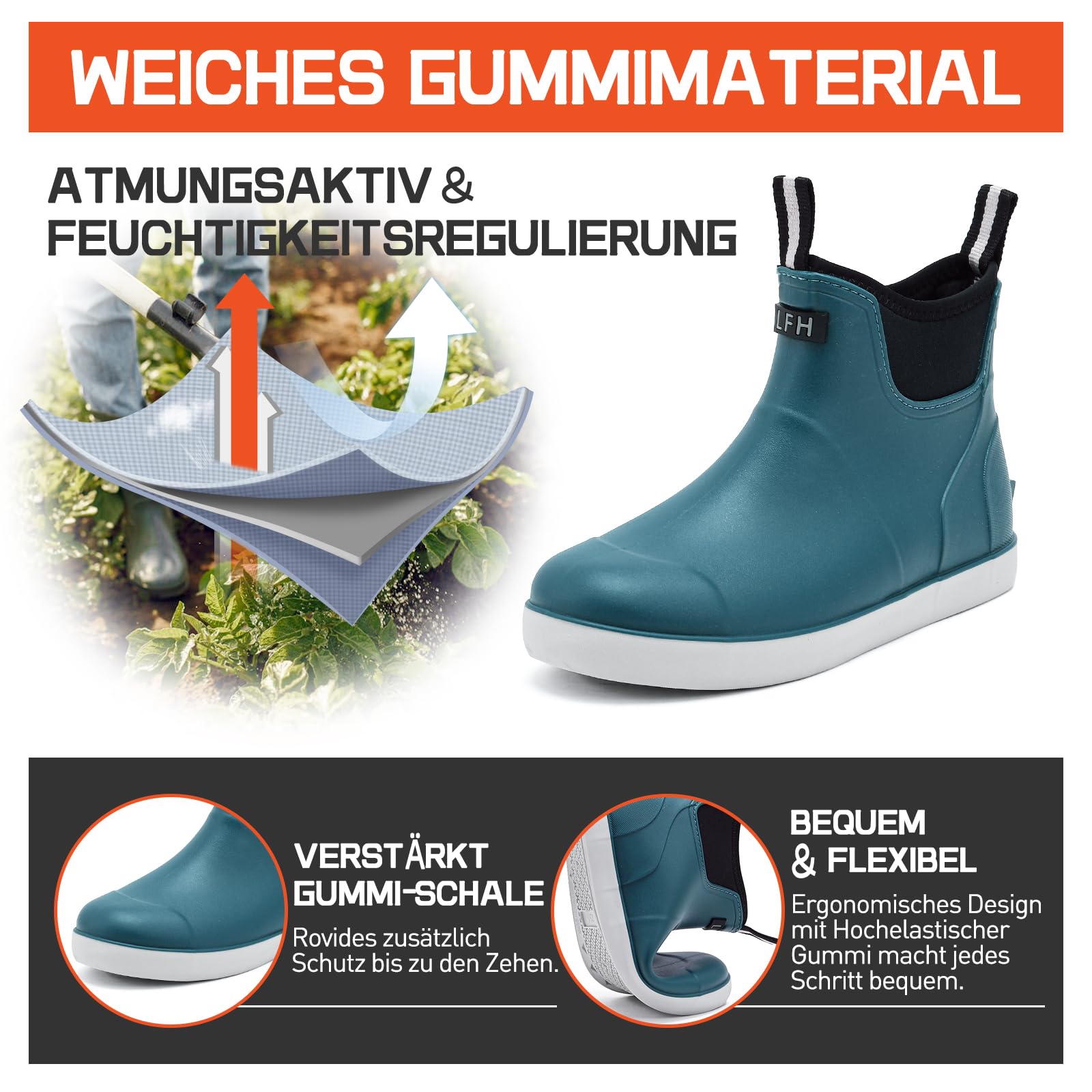 Stivali Pioggia Gomma Uomo, Stivaletti Antinfortunistica Uomo, Stivali Da Pesca, Antiscivolo Comode Shorty Boots Scarpe Da Giardino