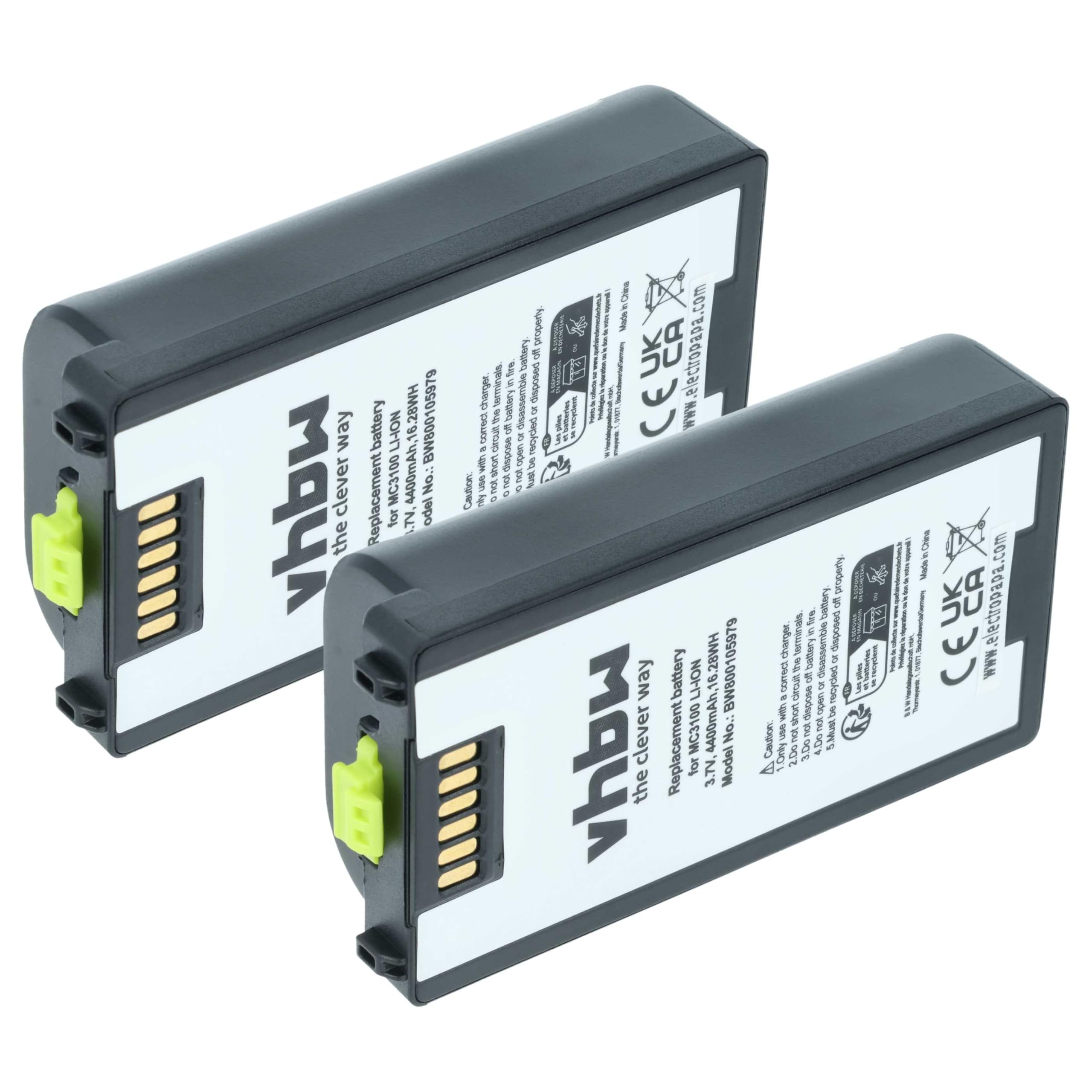 vhbw 2 x wymienna bateria do symbolu 82-127909-02, BTRY-MC31KAB02, BTRY-MC31KAB02-50 do skanera kodów kreskowych POS (4400mAh, 3,7V, Li-ION)