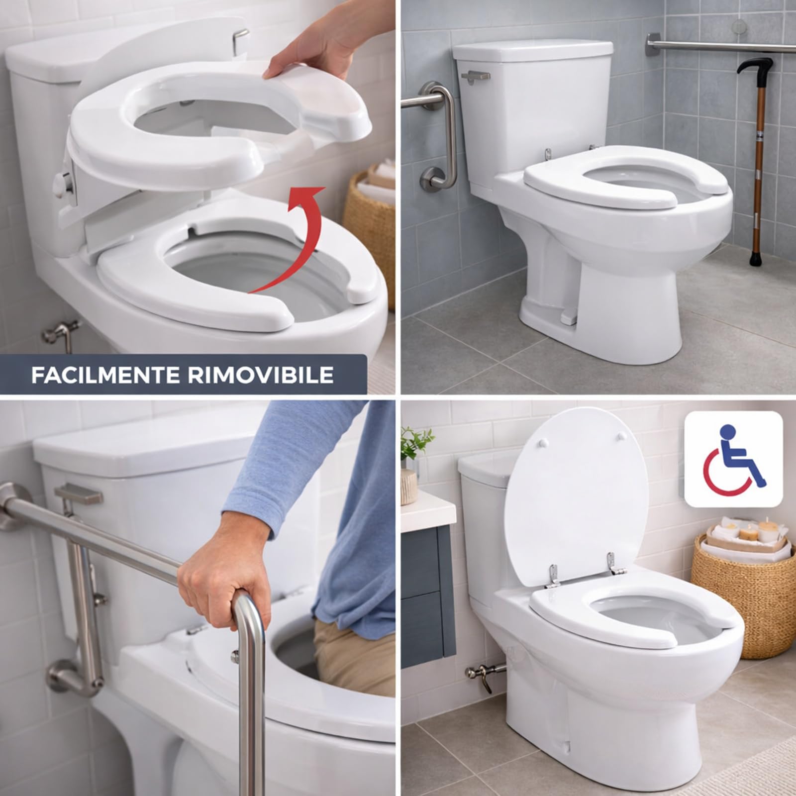 Topolenashop Copriwater WC Disabili con Apertura Frontale 45x38 cm – Sedile Wc Ergonomico Universale in MDF con Cerniere Acciaio Inox, Copri Water per Anziani e Mobilità Ridotta | 69245