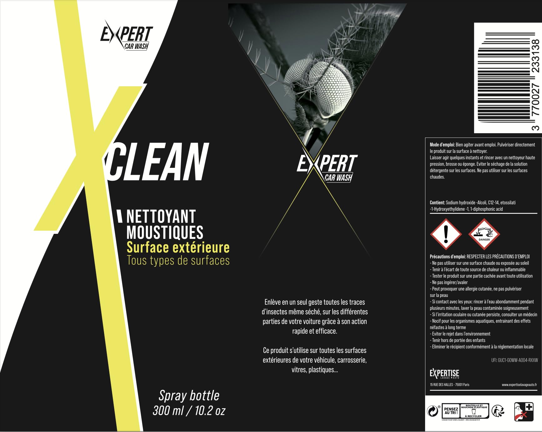 Spray Demoustiqueur voiture 300 ml - Concentré et économique - Élimine efficacement les traces de moustiques, d-insectes, fientes - Carrosserie, pare-brise, phare, vitre, jantes – Nettoyant sans trace
