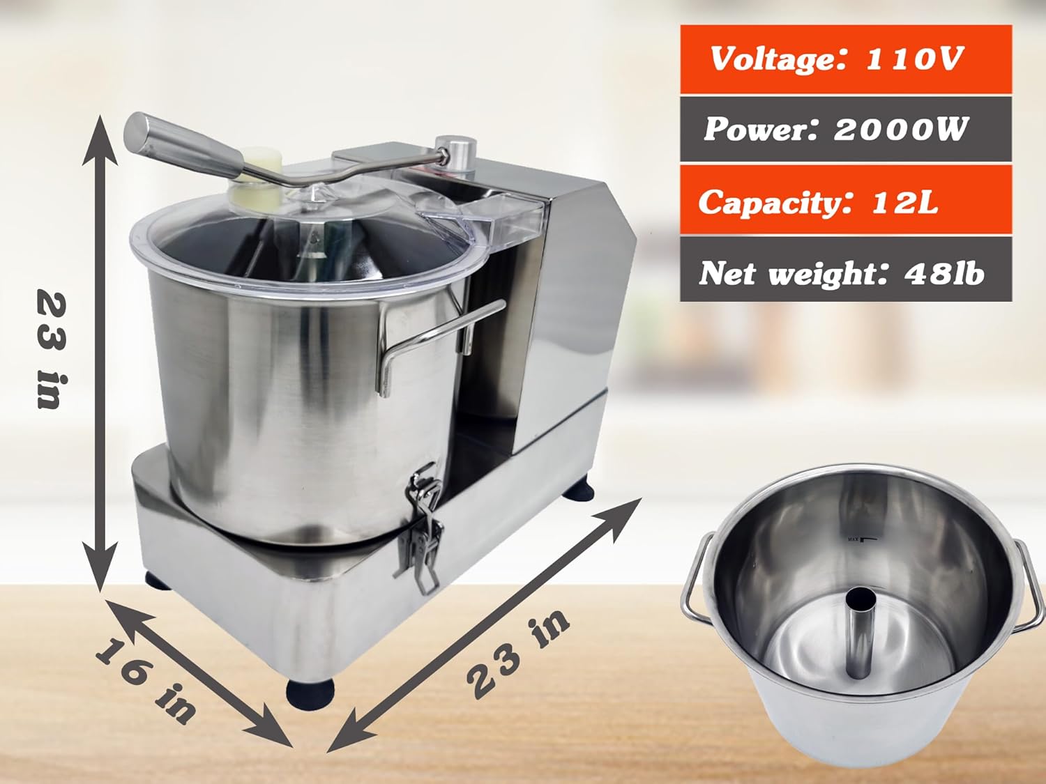 INTSUPERMAI 110V 12L Commercial Food Processor Stainless Steel Food Cutter Mixer Vegetable Blender Multi-Function Meat Mixing Grindering Chopping Machine for Meat Vegetable Fruits Peanut Grains Ice