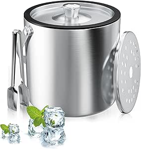 Ice Bucket With Silicone Lid And Tongs &Strainer -3L Double Wall - View #4