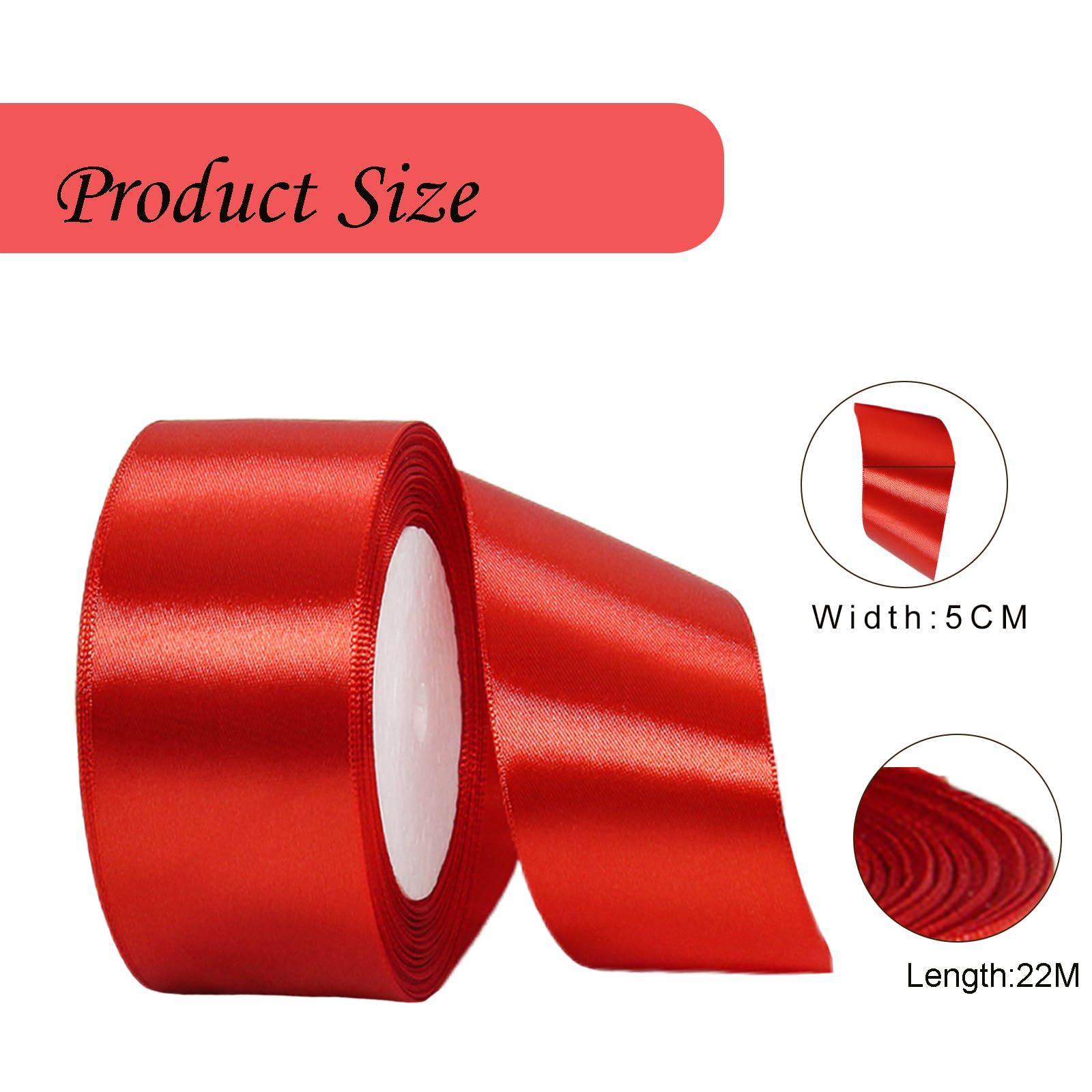 Wide Red Ribbon 50mm Satin Ribbons for Gift Wrapping,22m 1.9Inch Cake Ribbons Silk Thick Ribbon Red for Crafting,Union Jack British,Christmas,Wedding Car,Bouquets,Party,Cake Decorations - Image 2