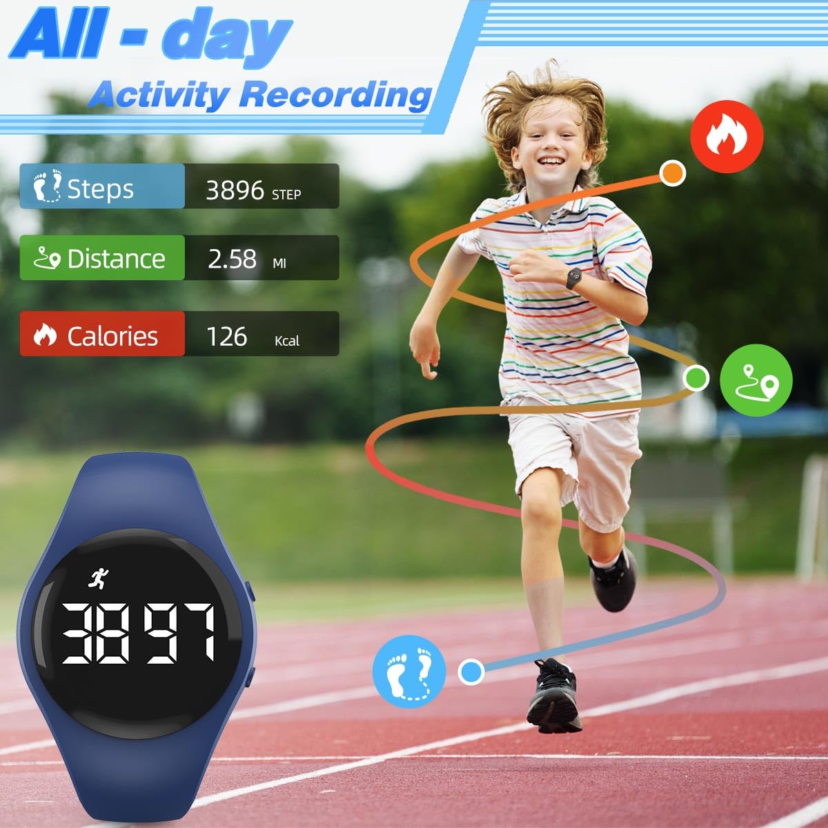 Reloj digital de seguimiento de fitness para niños (azul profundo)