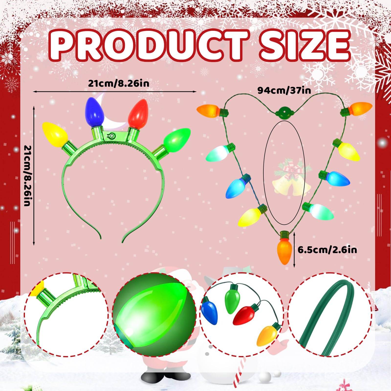 Christmas Headband, 2 PCS Xmas Accessories with Luminous Headband and Luminous Necklace - Image 2
