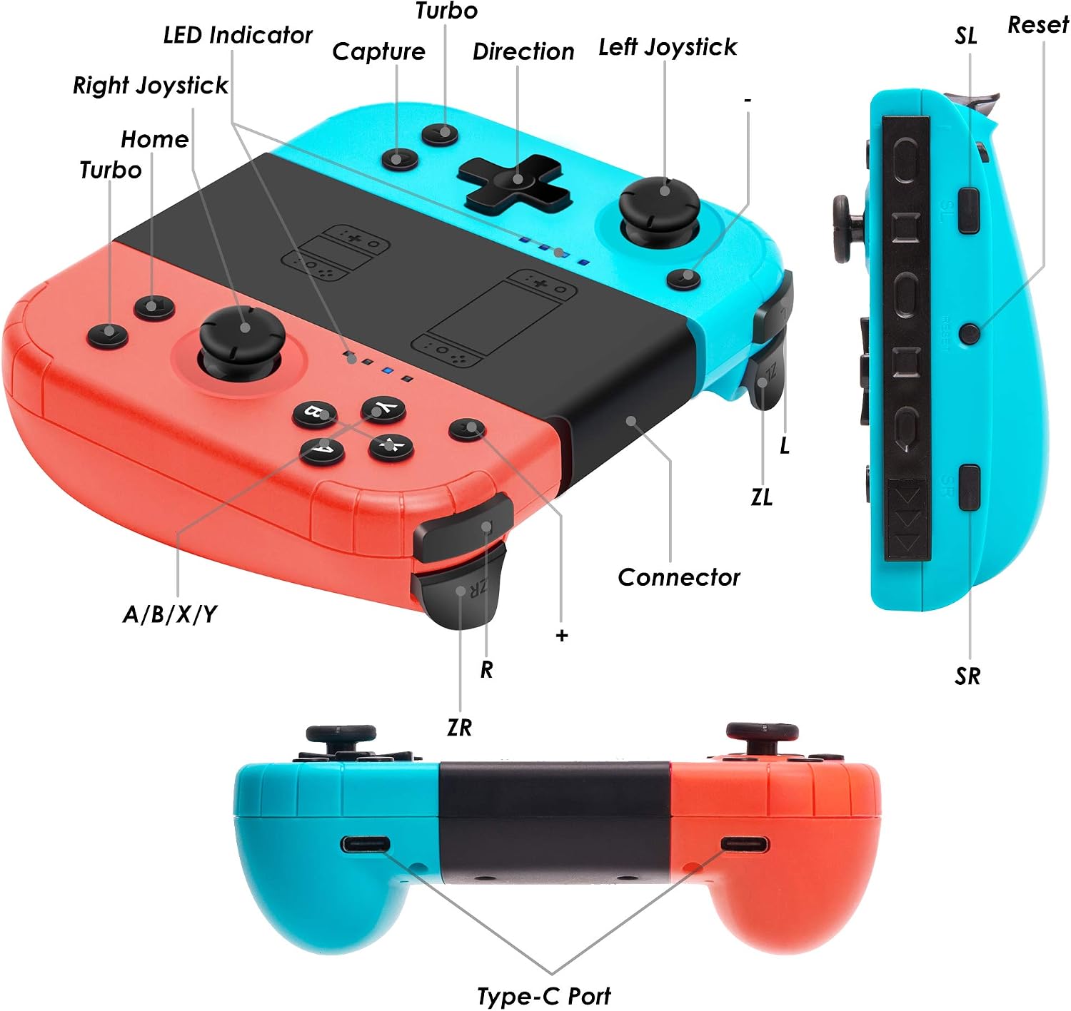 Wireless Joy Pad Controller for Nintendo Switch, Replacement Joy Con with Turbo Function Ergonomic New Shape for Comfortable Hold (WAKE-UP Version)