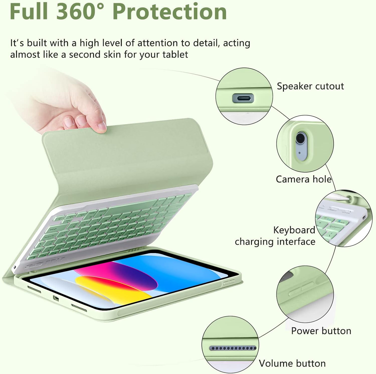 MMK for iPad 11th 10th Generation Case with Keyboard (2022, 10.9"), Wireless Detachable Keyboard, Pencil Holder for iPad 11 inch (A16 2025), 10th Gen (10.9 Inch 2022) Green