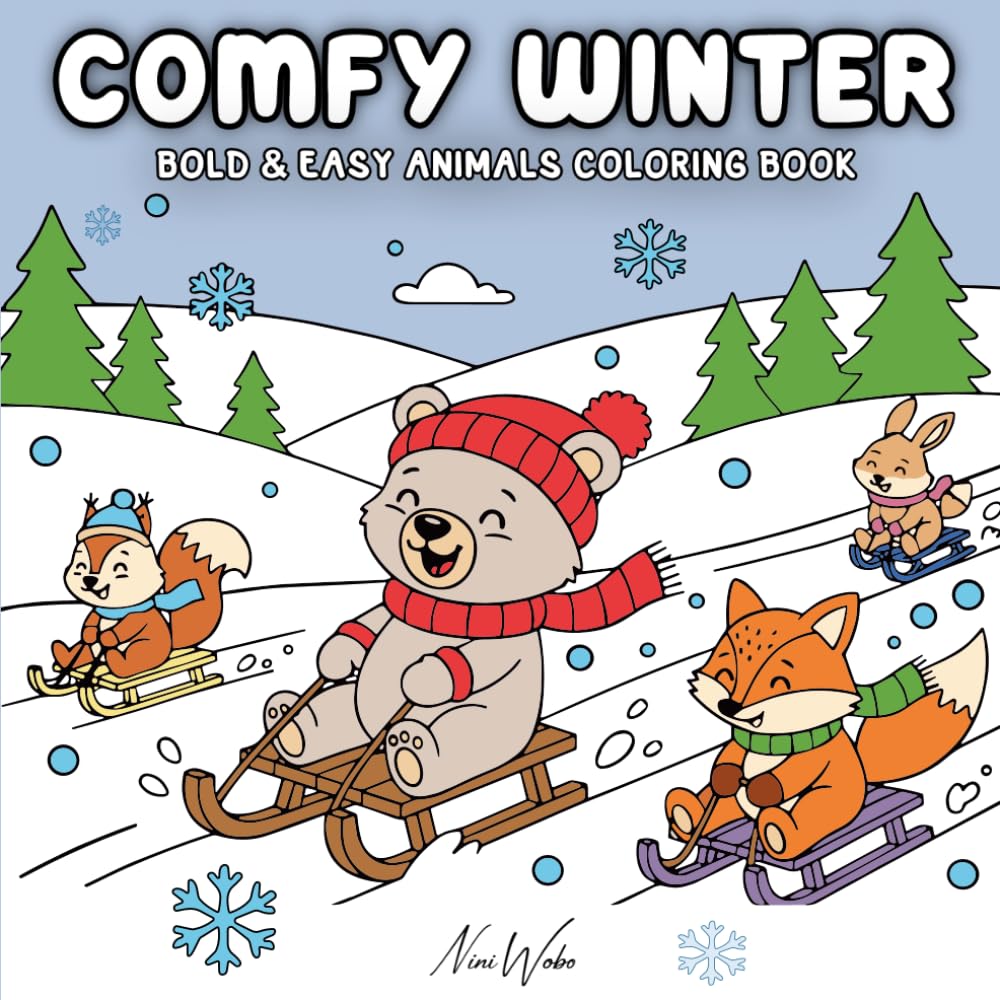 Comfy Winter Bold and Easy Animals Coloring Book: Large Print Coloring Book for Adults and Seniors Featuring Simple Winter Wildlife Designs for Stress Relief and Relaxation