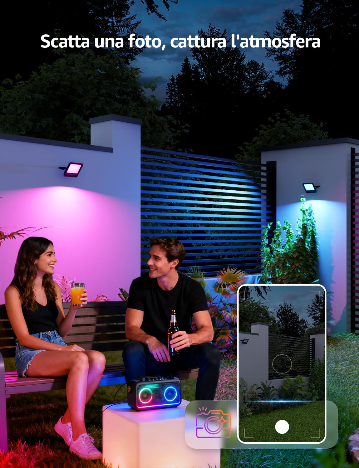 Lepro F1 AI Faretto LED da Esterno 50W, Faretto da Giardino RGB Dimmerabile