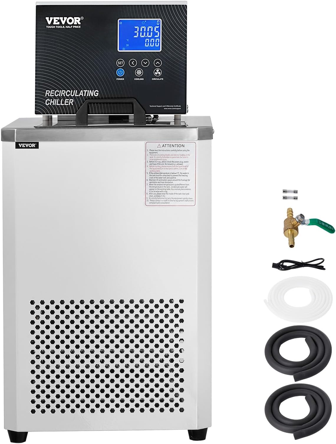 VEVOR Laboratory Chiller Circulator, -5℃ ~100℃ Circulator Pump Chiller, 6L Chiller Lab Low Temperature Cooling Liquid, LCD Display, 304 Stainless Steel Water Bath Recirculating Water Cooling Chiller