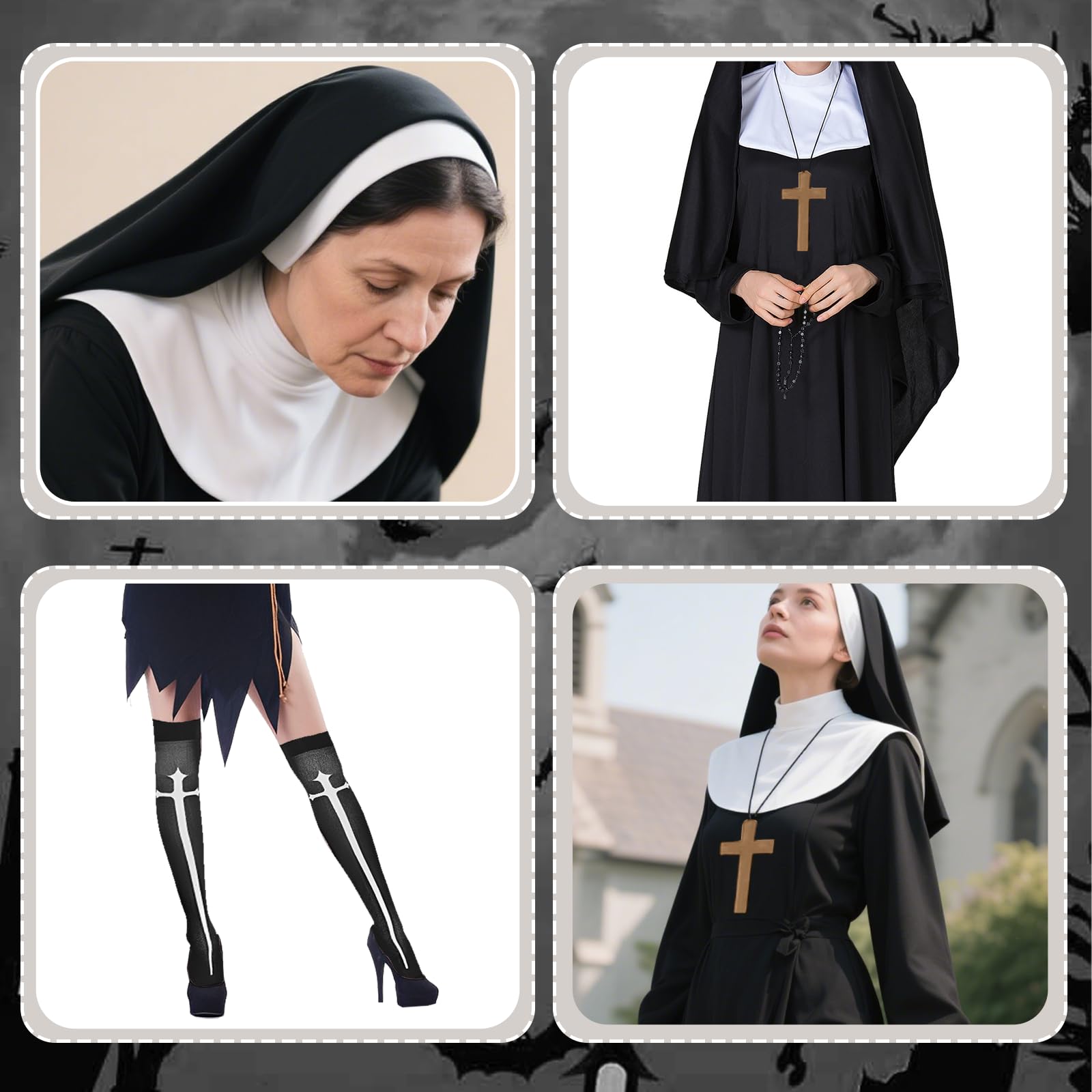 Bryndo Nun Costuem Set for Women Nun Fancy Dress Kit for Halloween Cosplay-M, Black - Image 4