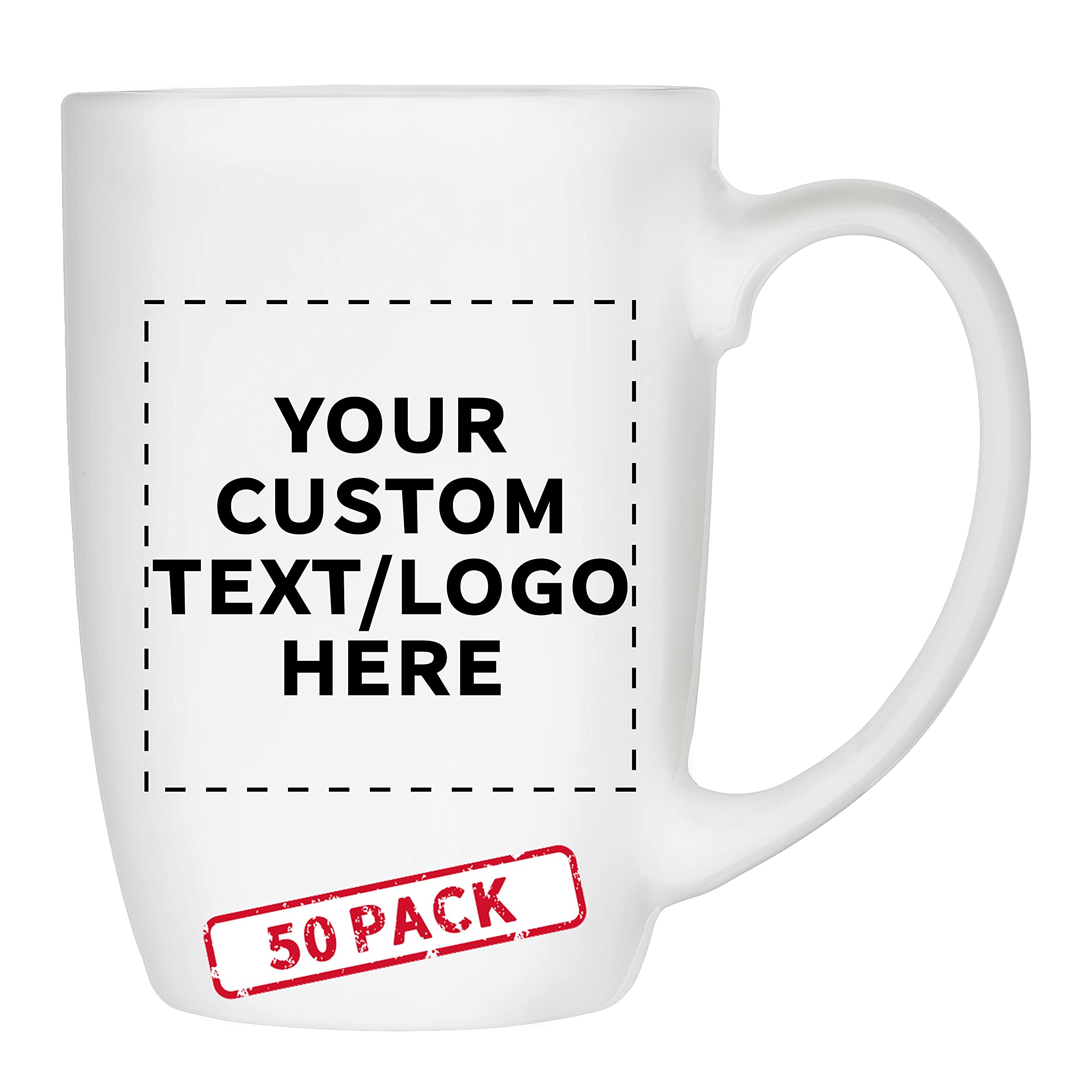 DISCOUNT PROMOS 50 Large Mocha Glossy Ceramic Coffee Mugs Set 16 oz - Customizable Text Logo - Stoneware