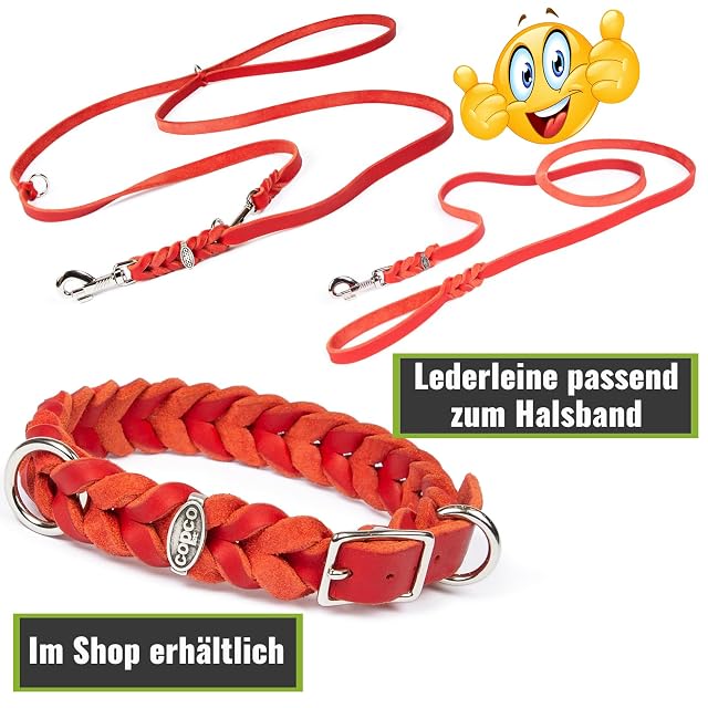 Foto 6 de 6 de CopcoPet Collar para perro de piel engrasada, 35 - 39 cm x 15 mm, color rojo - Collar de cuero trenzado
