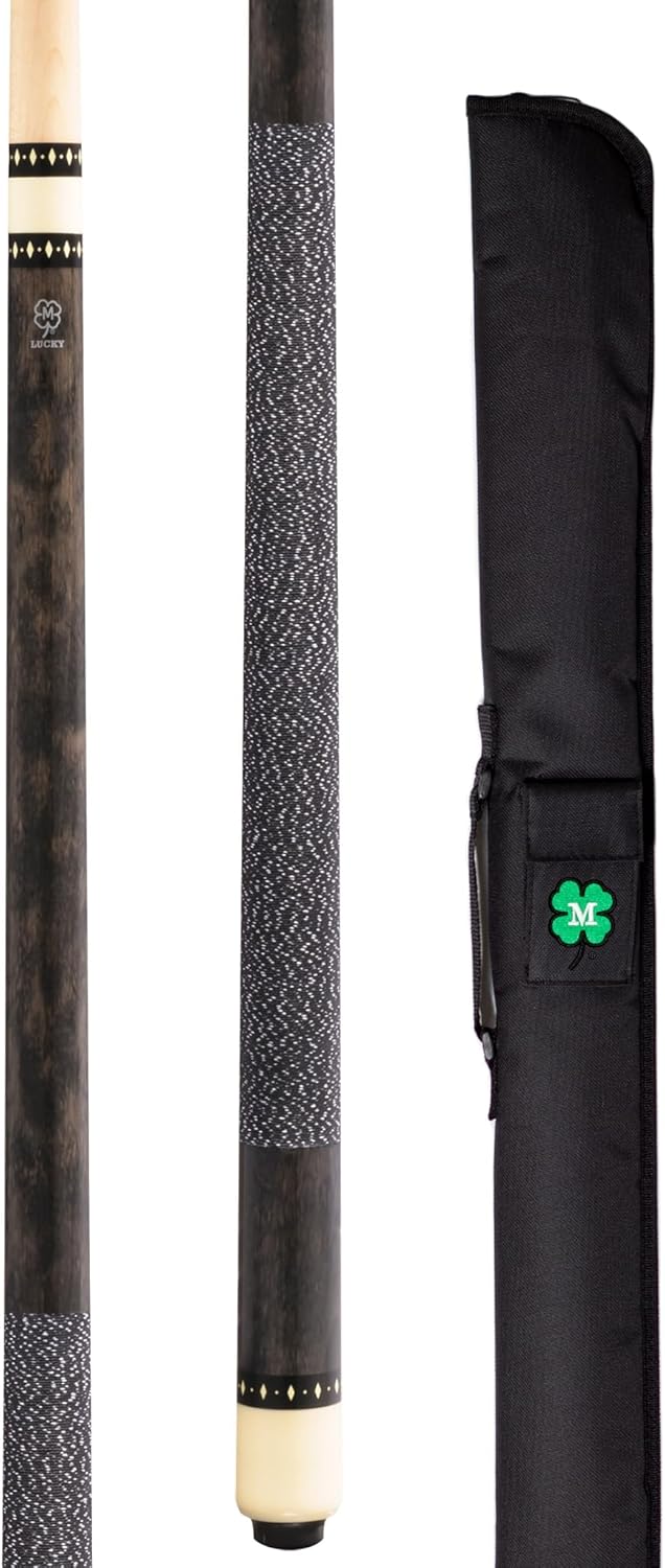 McDermott Lucky L8 Pool Billiard Cue, Irish Linen Wrap, 13 mm Cue Tip, 3/8"-10 Joint, with Soft Case w/Embroidered Clover Logo