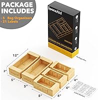 Vista 3 de SpaceAid Bag Storage Organizer for Kitchen Drawer, Bamboo Organizer, Compatible with Gallon, Quart, Sandwich and Snack Variety Size Bag (5 Pack Set)