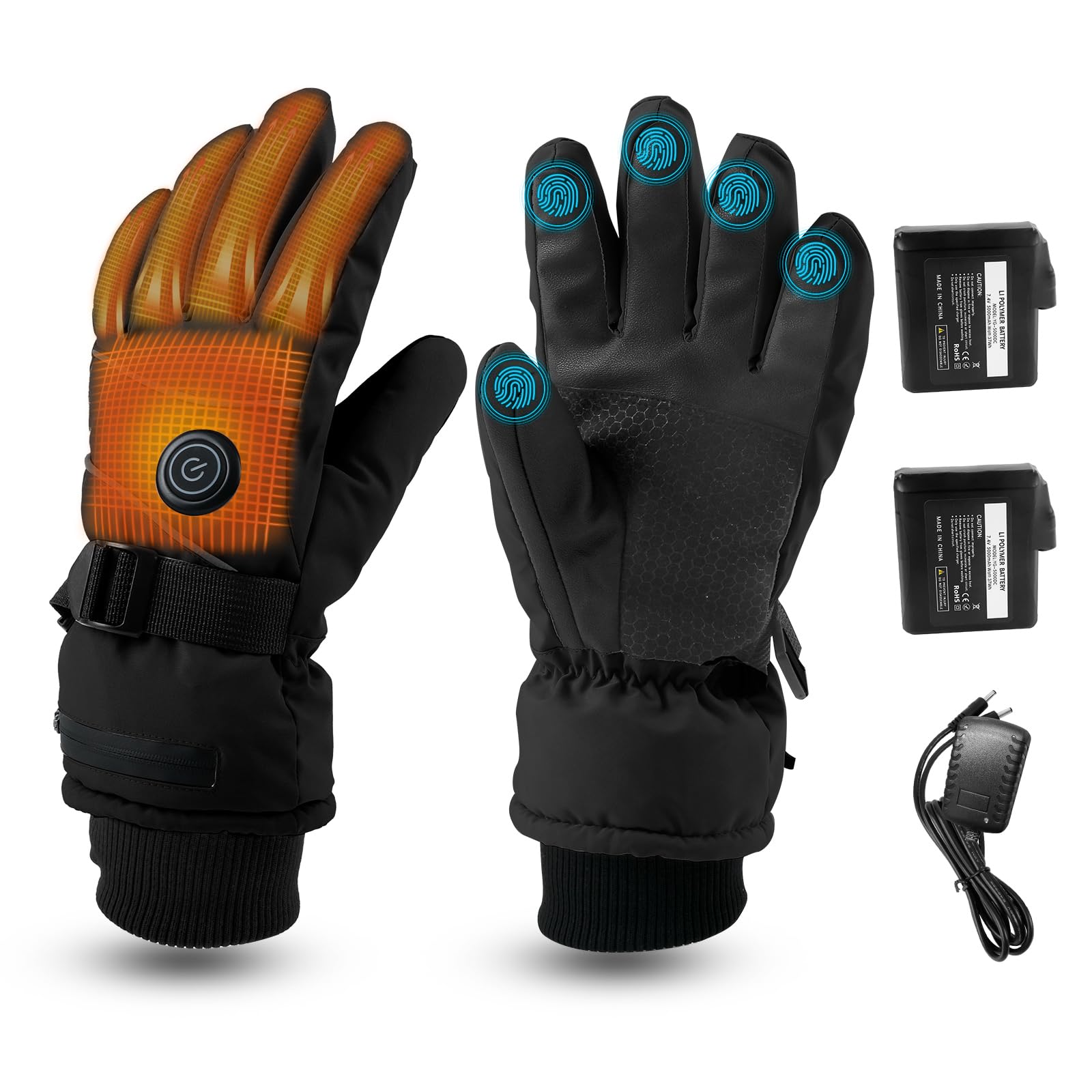 Verwarmde handschoenen voor dames en heren, 7,4 V, 6000 mAh, oplaadbare elektrische warme verwarmde handschoenen, upgrade antislip elektrische verwarmingshandschoenen voor fietsen, skiën, wandelen