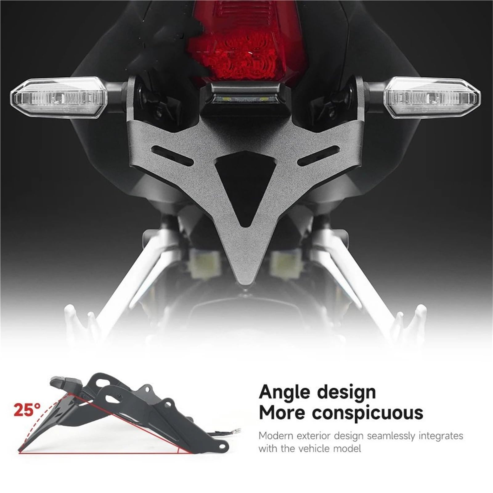 Kennzeichenhalter Passend für Honda CB 650 R CB650R CB650R 2024-UP Motorrad Hinten Ordentlich Kennzeichenhalter Reitstock Halterung LED-Licht Nummernschild Rahmen