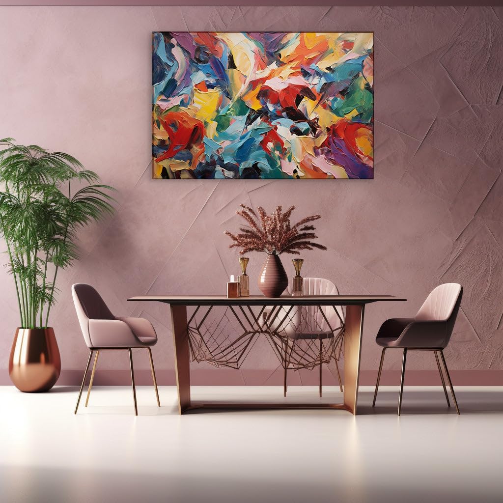 Canvas for Living room. Vibrant Hues and Energetic Brushstrokes Unlock Abstract Expression, 27 x 18 inch Canvas Wall Art - Ready to Hang - 69x46 cm (27x18 inch)