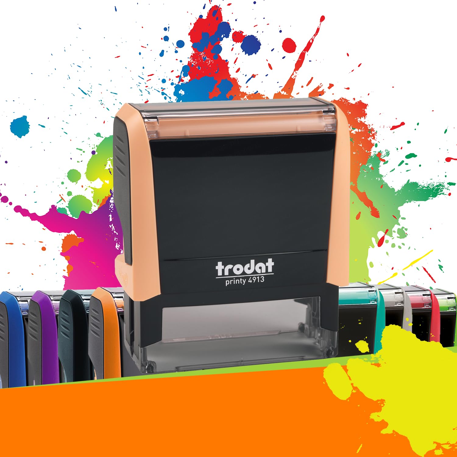 Trodat Printy 4913 - Professional Self-Inking Stamp with 5 Customizable Lines – Text Plate 58 x 22 mm Included (Pastel Peach)