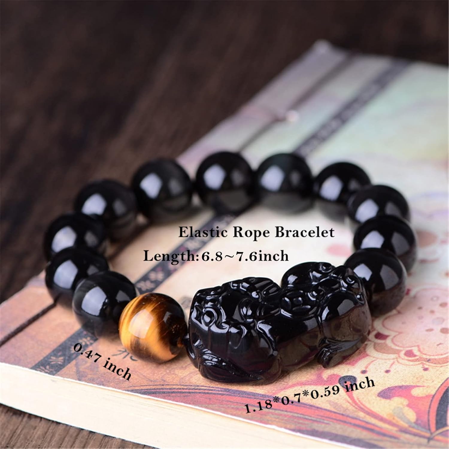 Black Obsidian Bracelet,Feng Shui Black Obsidian Wealth Bracelet for Women Men Stretch Obsidian Bracelet Bangle with Pixiu Tiger Eye Stone Attract Wealth Money and Good Luck - Image 3