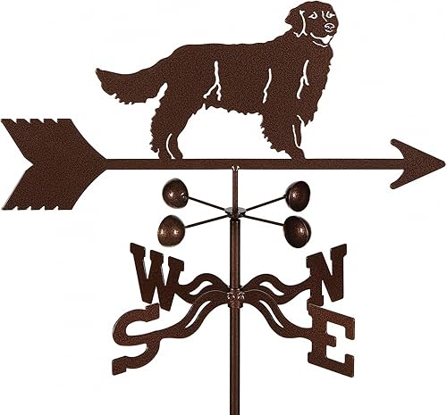 EZ Vane Golden Retriever - Veleta para perro, soporte de 4 lados, vasos de viento, acabado de cobre antiguo, acero con revestimiento de triple polvo