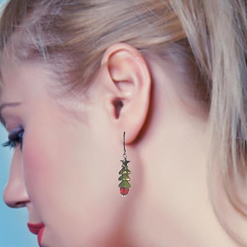 Miniatura 3 de CariCat Designs Handmade Boho Chic Gold Wash Green Christmas Tree with Red Czech Glass Base and Gold Star Atop - French Wire Lever Backs