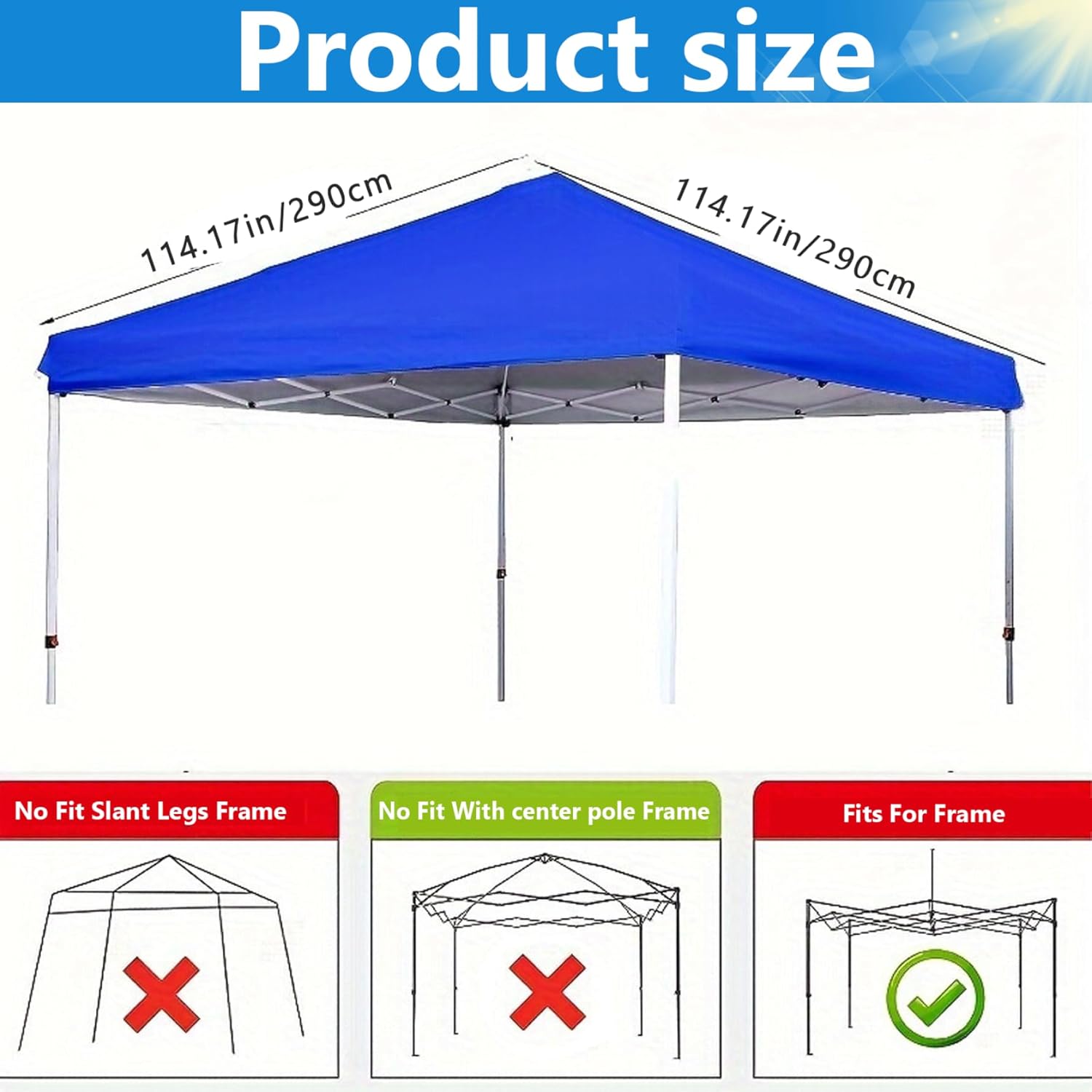 10x10 Ft Gazebo Covers Replacement Canopy Waterproof Anti UV Tent Silver Coated Sunshade for Outdoor Garden Patio Camping Blue