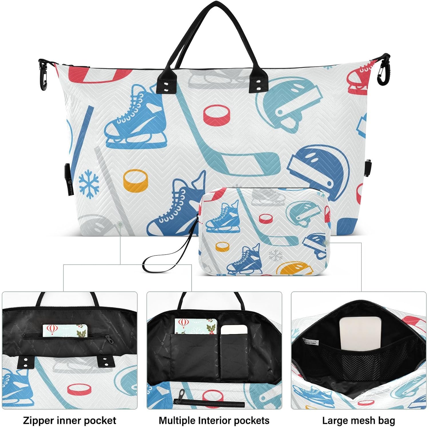 Sports Hockey Duffel Bag Weekender Travel Overnight Bag Gym Carry on Duffel Bags with Toiletry Bag for Travel Waterproof